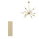 LynPon Gold Sputnik Chandelier and 4 Extension Rods, 12 Lights Modern Light Fixture Mid Century Chan