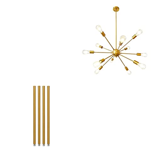 Lynpon Gold Sputnik Chandelier And 4 Extension Rods, 12 Lights Modern Light Fixture Mid Century Chandeliers Brushed Brass Industrial Vintage Ceiling Pendant Lighting For Living Dining Room Kitchen #TOP11