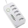 Extensão Tomada Inteligente Régua de Energia Filtro de Linha Bivolt 110V 220V 5 Tomadas 4 Interfaces USB 1 Porta USB-C Cabo de Alimentação 2 Metros (Branco)