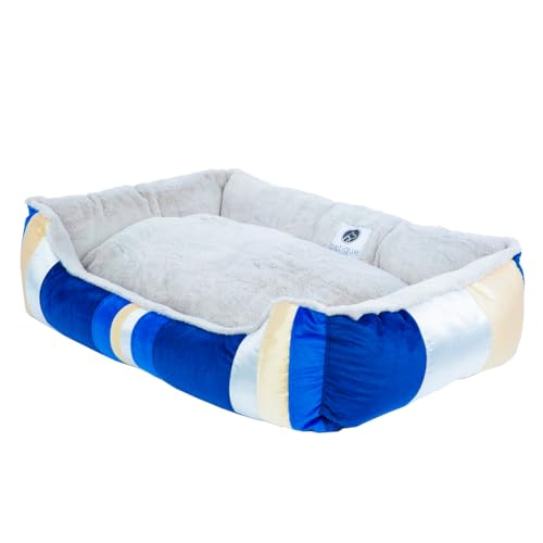Petique Royal Blue Striped Pet Bed - Medium: Soft Calming, Anti-Anxiety, Hypoallergenic, Premium Comfort Plus for Medium, Small Dogs/Cats, Supports Up to 20LBS (32"x22"x7") by PETIQUE - Used condition - US$21.24