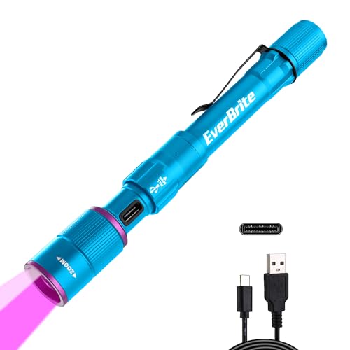 EverBrite Rechargeable Pen Flashlight with UV Light and White Light, 395nm Black Flashlight with Clip, Zoomable 4 Modes with Memory, USB C Cable, for Camping, Emergency, Pet Urine Detection,