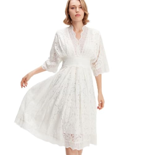 Robe dentelle manches kimono en guipure fine et coupe haut de gamme