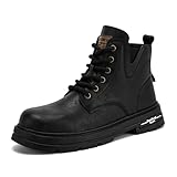 [Cosea] バイクシューズ メンズ 厚底 ライディングブーツ 防水 オートバイブーツ サイドファスナー ライディングシューズ コンバットブーツ 牛革 滑り止め 耐磨耗性 バイク用品 (25.0 cm,ブラック)