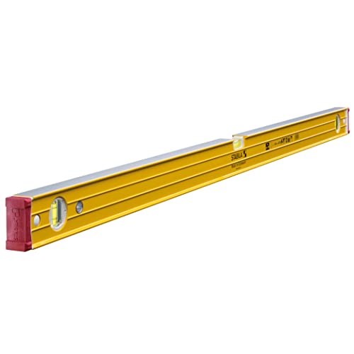STABILA Magnet-Wasserwaage Type 96-2 M, 122 cm, extrasteifes Alu-Profil, extrastarke Seltenerd-Magnete, 1 Horizontal-/2 Vertikal-Libellen, stoßdämpfende Endkappen, Rutsch-Stopper, Made in Germany