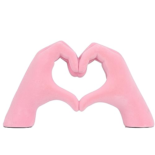WUBIANJIE Pink Hand Sculpture Home Accent, Romantic Heart Hand Statue Love Sign, for Wedding Table, Small Decor Item for Shelf, Anniversary Couple Figurine