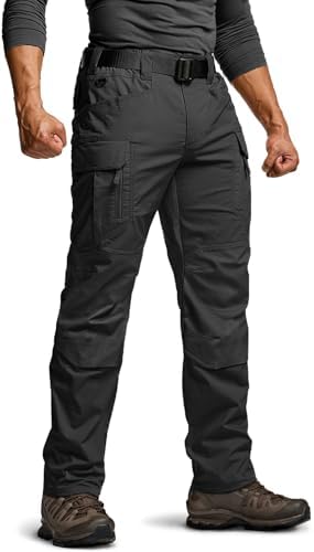 CQR Men's Flex Stretch Tactical Pants, Water Resistant Ripstop Cargo Pants, Lightweight EDC Outdoor Work Hiking Pants