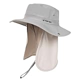 TOP-EX UVCoolix Cooling Sun Hat Unisex UV Protection Wide Brim Bucket Hat with Detachable Neck Cover for Safari Fishing Hiking Big Head Packable Grey Medium