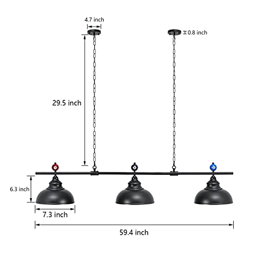 Insfashble Pool Table Light, 3-Light Billiard Lighting With Black Conical Lampshades, Billiards Decor Hanging Chandelier For Game Room, Dining Room, Living Room, Bar, Cafe #TOP1