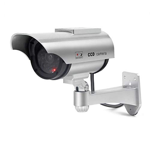 Solar Powered Fake Security Camera, Bullet Dummy Surveillance System with Realistic Red Flashing