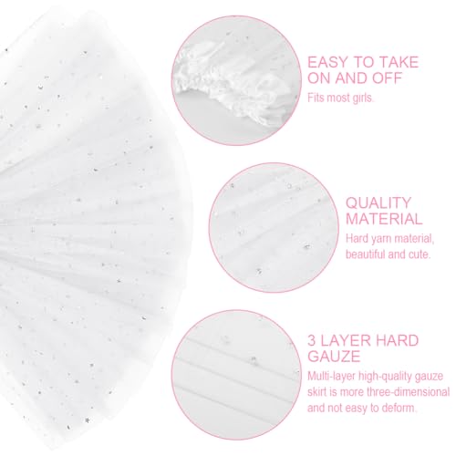 AYBUY Tüllrock Mädchen, Sparkle Tütü Rock Ballett Röcke, Pailletten Tütü Kinder mit Elastischer Bund, Ballettrock Prinzessin Minirock für Karneval, Halloween, Party Kostüm für Mädchen 2-7 (Weiß)