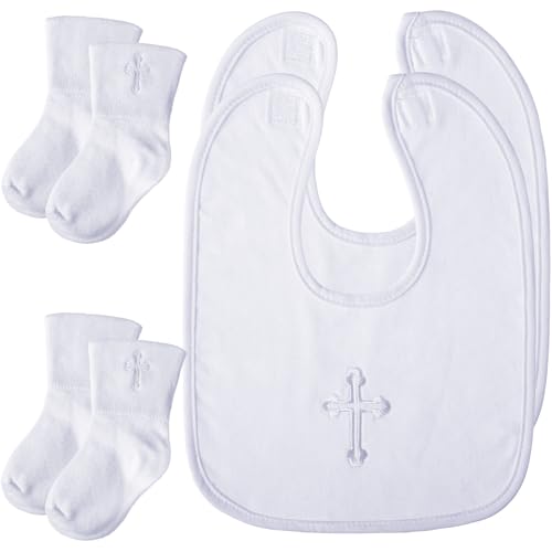 Baptism Bib and Socks Set for Baby Boys and Girls