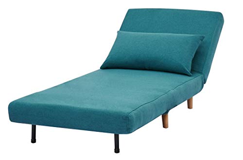 Gia Tri-Fold Convertible Polyester Sofa Bed Chair With Removable Pillow And Legs, Peacock Blue 1 Pack #TOP5