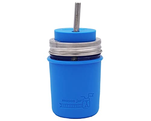 Regular Mouth Half Pint 8Oz Silicone Sleeves / Jackets For Protecting Ball, Kerr, Quilted Canning Jars By Mason Jar Lifestyle (Bright Blue, 2 Pack) #TOP2