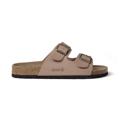 Izas Durtal V2 Sandalias para Mujer y Hombre de Verano Casual y Modernas. Chanclas de Playa para Caminar con Doble Cierre en Hebilla. Sandalias Unisex de Piel Cuero Color Marrón