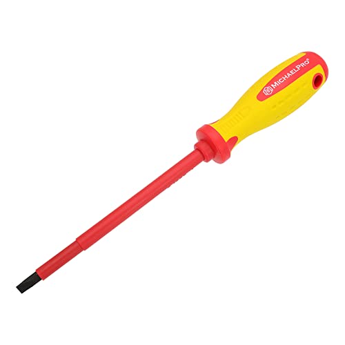 Image of MichaelPro 6.5 x 150mm 1000V VDE Insulated Screwdriver, Electrician Tools, Slotted Screwdriver with Magnetic Tip, CR-MO Steel Blade, 10,000V Tested and Certified for Electrician Safety - MP002033