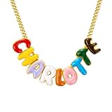 Collar personalizado con nombre de burbuja esmaltada, colorido collar de letras de burbujas 3D, colgante de plata de ley, con inicial de globo, cuentas de arco iris, lindas letras, regalo para su hija