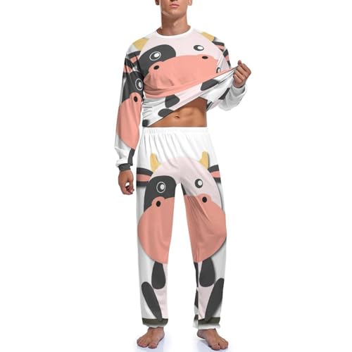 Pyjama homme vache dessin animé à manche longue pour stopper le froid nocturne en coton - 3