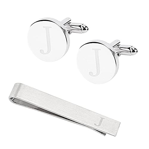 GORGECRAFT Klassieke Manchetknopen voor Mannen Tie Clips en Manchetknopen Sets voor Mannen Alfabet Initiële Letter Manchetknopen voor Formele Zakelijke Bruiloft,J