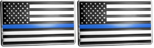 Image of USA American Embossed Stainless Steel Metal Flag for Cars, Trucks Show Support of Police and Law Enforcement Officers 5 inchx3 inch Thin Blue line Flag (Pack of 2)