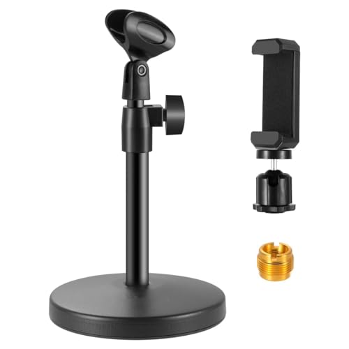 Sarini Support de Microphone de Bureau Multifonction 3 en 1 Support de Micro de Table réglable avec Clip de Microphone