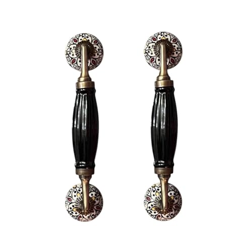 Image of Maison Belle Ceramic Door Handle Gold Antique Finish - (Size 8.5 Inch) - (Pack of 1 Handle) (Black Hand Painted - Hole to Hole 6.5 INCH)