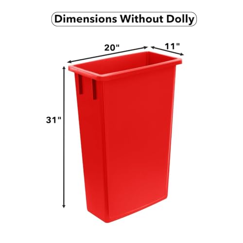 23 Gallon Slim Trash Can with Dolly, Heavy-Duty Wheeled Waste Bin, Commercial Rolling Recycle Container, Durable Plastic Garbage Can for Restaurants, Offices, Garages, Kitchens, Homes - Red - Thumbnail 2