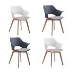 BenyLed Juego de 4 Sillas de Comedor con Tapizado de Tela; Sillas de Salón Butacas Diseño Hueco Tallado con Reposabrazos (Blanco+Azul)