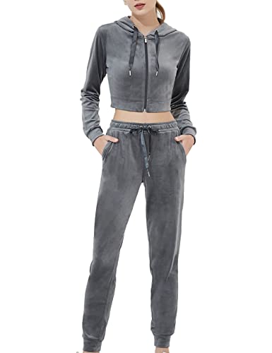 MessBebe Jogginganzug Damen Hausanzug 2-teilig Samt Trainingsanzug Set Freizeitanzug Damen Tracksuit Kapuzenjacke Langarm Kuschelig Und Weich