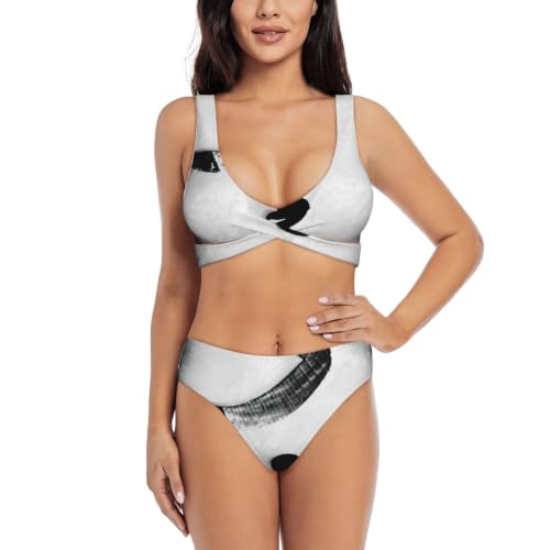 PQruop Ensemble de maillot de bain bikini croisé sur le devant pour femme avec impression artistique de hockey sur glace, bikini à col bas, Noir , L