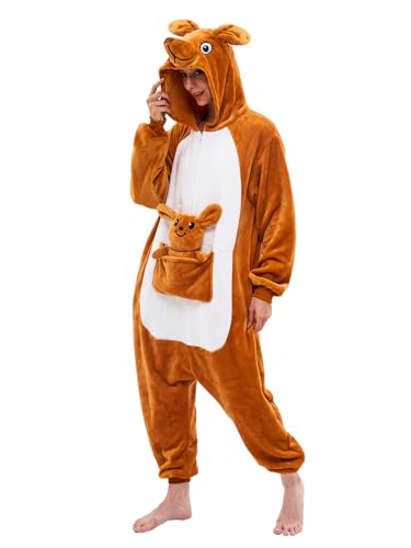 Xaunohu Adult Onesie Pajamas Animal One Piece Kangaroo Costume Halloween Cosplay for Women Men (Kangaroo Small)