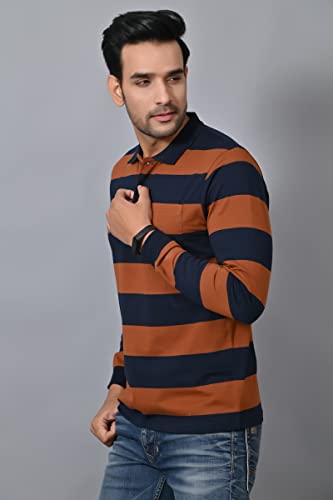 Image of ARBOUR Men Polo Neck Stripes Pocket Full Sleeves T-Shirt