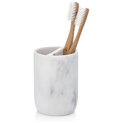 Essentra Home Blanc Collection White Toothbrush Holder Stand for Vanity Countertops Cover