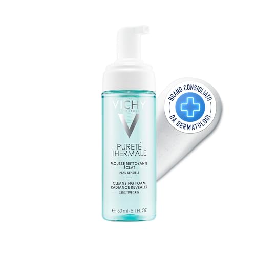 Vichy Pureté Thermale, Acqua Mousse Detergente Illuminante, Per Pelli Secche, Pelle Pulita e Fresca, Formula Leggera, Arricchito con Captelae e Burro di Karité, 200 ml