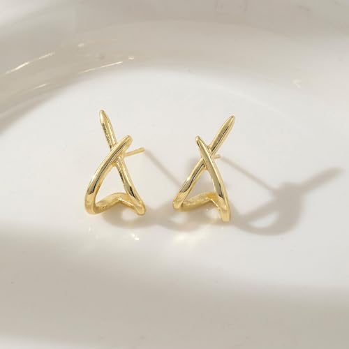 Gold Earrings for Women Trendy.X-Shaped Dangle Earrings Minimalist Elegance Lightweight Hypoallergenic for Everyday/Party Gift.2