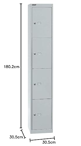 BISLEY Schließfachschrank Office, 1 Abteil, 4 Fächer, T 305 mm, Metall, 645 Lichtgrau, 30.5 x 30.5 x 180.2 cm