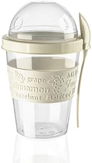 Shopivaa The Original Take & Go 600ml Yoghurt Pot For Breakfast Granola Muesli Cereal Overnight Oats Pot to go Yogurt Pot with Spoon and Lid Leakproof Plastic Dishwasher Safe (White)