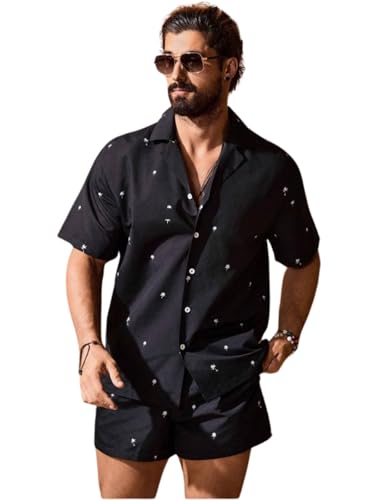 Image of GRECIILOOKS Men's Co Ord Set |Printed Shirt and Shorts Set for Men |Summer Loungewear, Beachwear & Night Suit for Daily Comfort | Nightwear Set for Mens