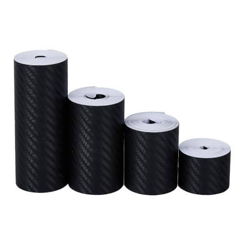 SUPERFINDINGS 4 Rolls 4Sizes Carbon Fiber Stickers Black Carbon Fiber Vinyl Tapes Car Wraps Detailing Vinyl Wrap Tape Self-Adhesive Decorative Car Sticker for Car Interior Window Door Trim,16.4ft/roll