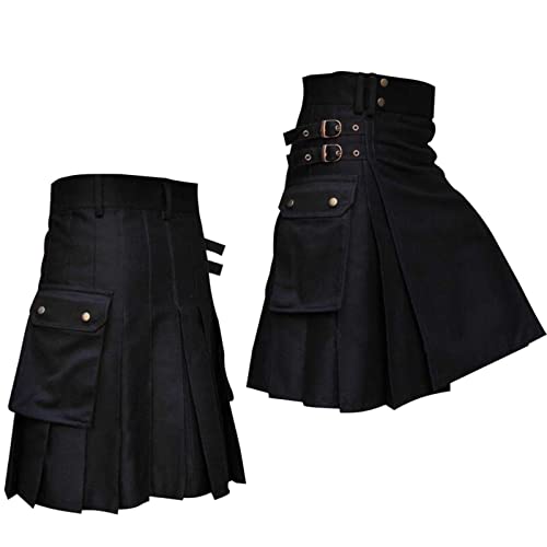 Mens Casual Scottish Kilt Pleated Skirt with Pockets Solid Color Fashion Skirt for Men2