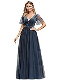 Ever-Pretty A-línea Vestido de Boda Terciopelo Tul Cuello en V Manga Corta para Mujer Armada Polvorienta 44