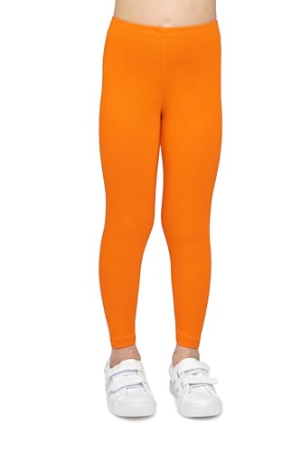 looksy Mädchen Orangefarbene Baumwoll Leggings knöchellang weiche atmungsaktive Hose für Kinder ideal für Schule Tanz Sport und Alltag, 9 Jahre (134 cm)