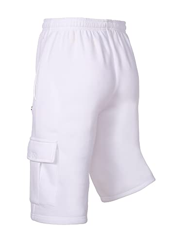 Men's Fleece Cargo Shorts Lightweight Relaxed Fit Elastic Drawstirng Athletic Gym Workout Sweat Shorts With Cargo Pockets(White,3Xl) #TOP2