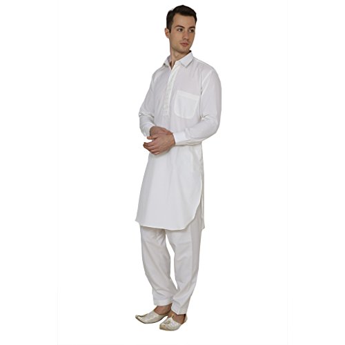 Traje Pathani largo de algodón Royal Kurta ropa tradicional india con cuello bordado 2