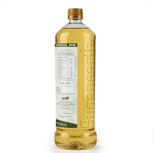 Image of Sugan Earth safflower oil cold pressed 900ml for cooking, 100% Pure, Natural | Wood Pressed Kardai Tel Kusum Oil | Rich in Omega-6 | Single Filtered | Heart-Healthy & Nutrient Rich | Chemical-Free & Unrefined | Suitable for Cooking & Skincare