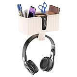 4 in 1 Desk Cup Holder with Storage — Clamp-On Under Desk Cup Holder & Rotating Headphone Hanger, Built-in 2 Wire Holes, Detachable Storage Compartment for Cups, Phones & Pens Desktop Accessories