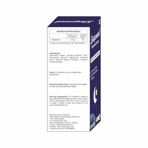 WEST-COAST Sleepneed Melatonin syrup | Formulated to Promote Peaceful Sleep | Advanced Sleep Support | Stay Asleep Longer, Easy to Take, Faster Absorption -100ml