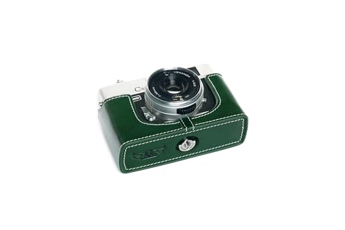 Housse caméra Konica C35 en cuir vert pour photo de rue