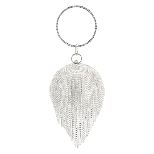 Image of Gripit Women's Evening Round Ball Tassels Bag Diamond Clutch Purse Glitter Party Wedding Handbag with Chain