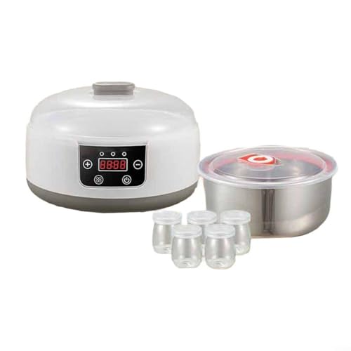 Máquina eléctrica para hacer yogurt con temperatura y temporizador ajustables, 5 tarros de vidrio para yogur probiótico casero, vino de arroz y fermentación nato, tapa transparente (normativa europea) Máquina eléctrica para hacer yogurt con temperatura y temporizador ajustables, 5 tarros de vidrio para yogur probiótico casero, vino de arroz y fermentación nato, tapa transparente (normativa europea)