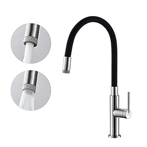 KENES Schwarz Küchenarmatur mit 2 Strahlarten, Küchenarmatur mit Flexibler Verformbar Silikonschlauch, Wasserhahn Küche 360° Schwenkbar Edelstahl Einhebelmischer